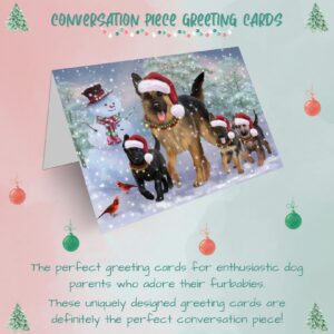 Christmas Running Dogs Holidays German Shepherd Dog Greeting Cards - Adorable Pets Invitation Cards with Envelopes - Pet Artwork Christmas Greeting Cards GCD2775 (1 Greeting Card)