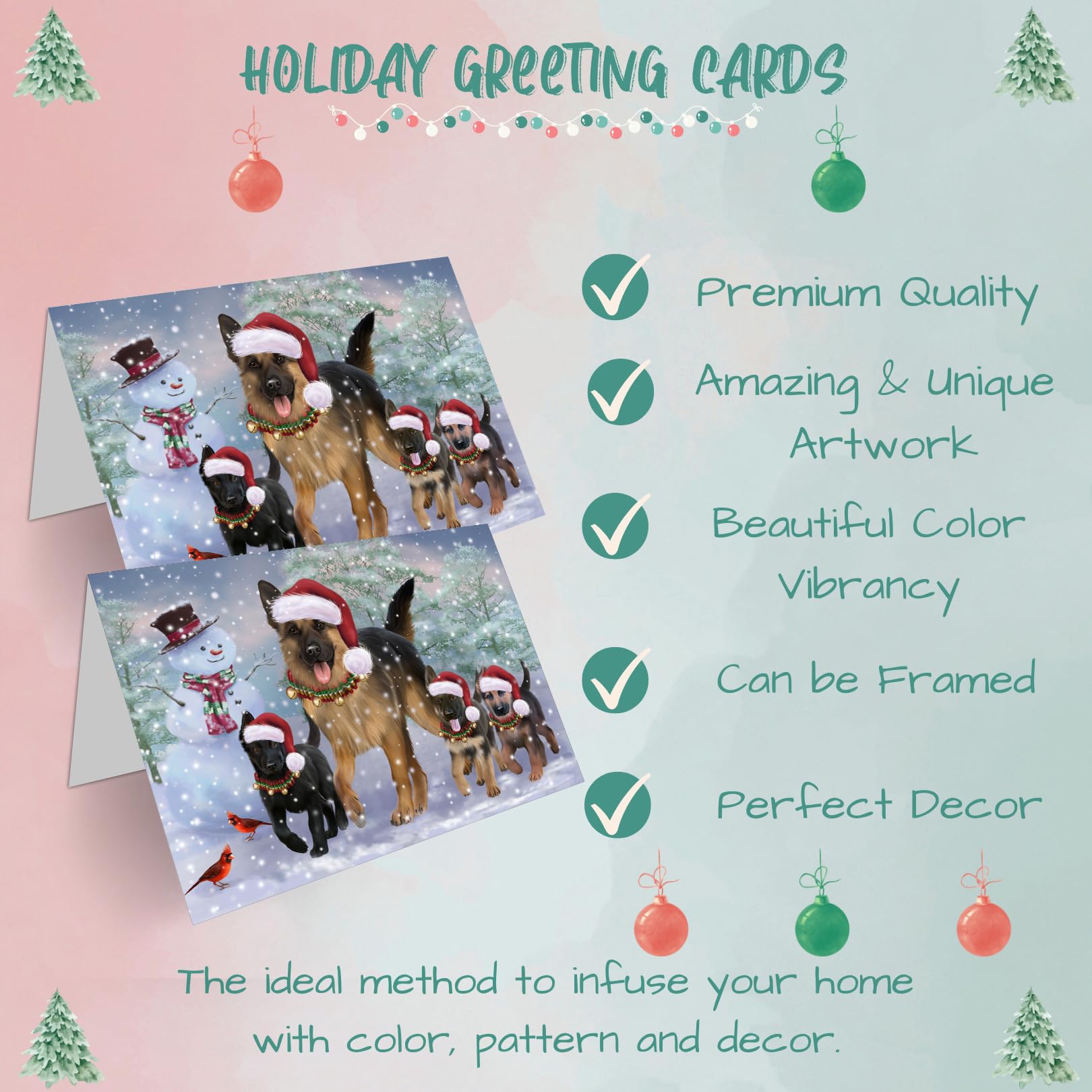 Christmas Running Dogs Holidays German Shepherd Dog Greeting Cards - Adorable Pets Invitation Cards with Envelopes - Pet Artwork Christmas Greeting Cards GCD2775 (1 Greeting Card)