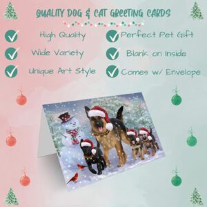 Christmas Running Dogs Holidays German Shepherd Dog Greeting Cards - Adorable Pets Invitation Cards with Envelopes - Pet Artwork Christmas Greeting Cards GCD2775 (1 Greeting Card)