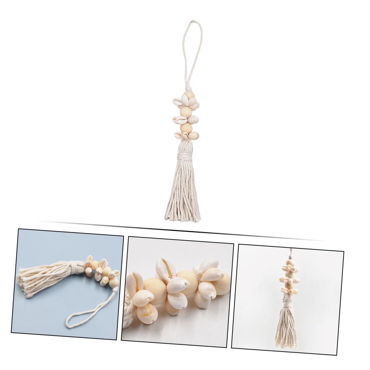 Happyyami 2pcs Wedding Tassel Coastal with Household Garland Shells Wooden Pendant Shell Cotton Beads Delicate Wood Pastoral Nautical Bead Boho Decor for Farmhouse Decorations Cowrie Tray