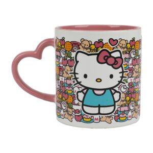 Bioworld Hello Kitty Mug with Pink Heart Shaped Handle - 16oz Ceramic Mug