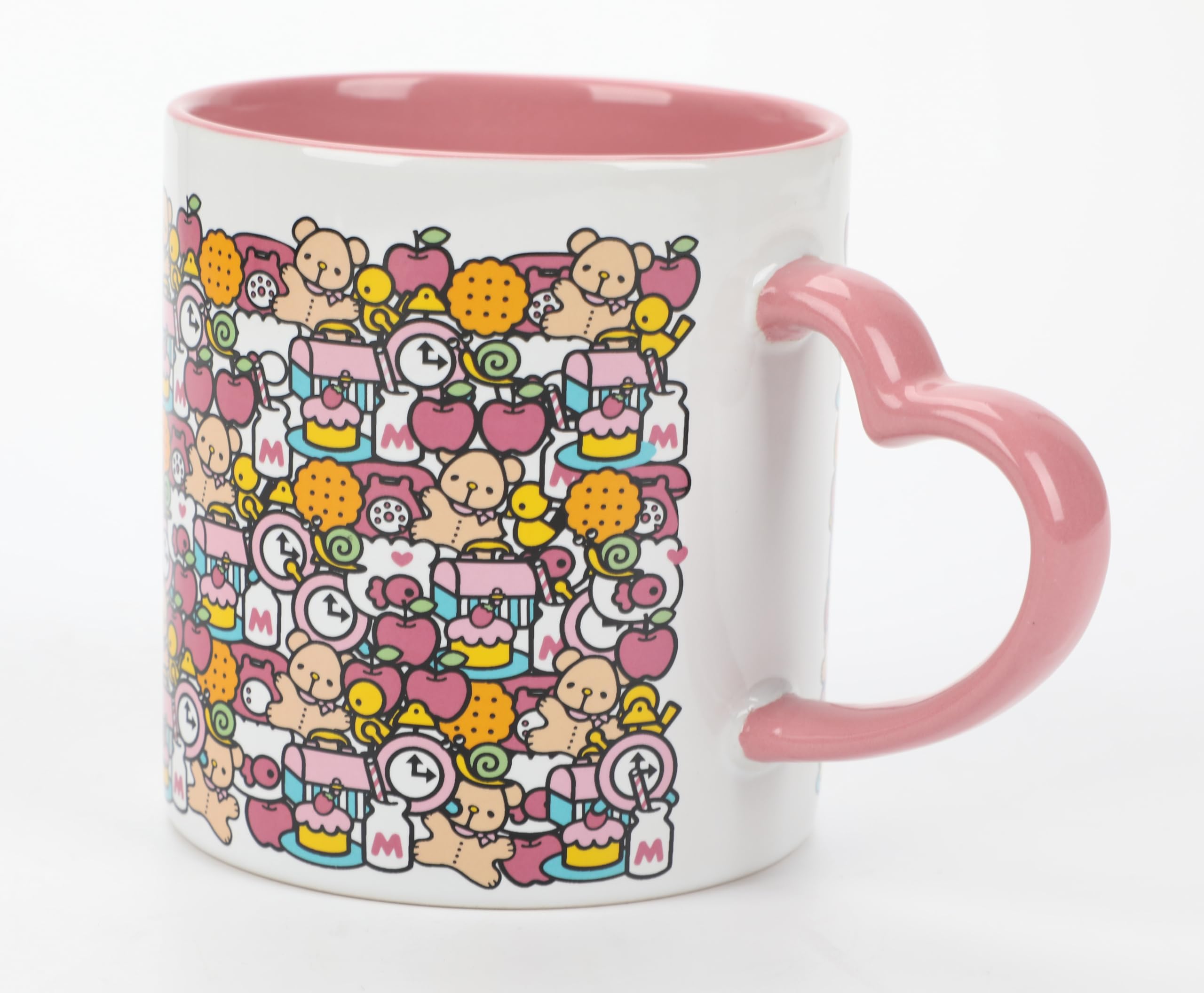 Bioworld Hello Kitty Mug with Pink Heart Shaped Handle - 16oz Ceramic Mug