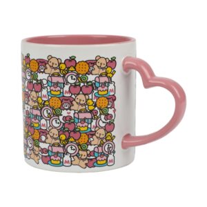 Bioworld Hello Kitty Mug with Pink Heart Shaped Handle - 16oz Ceramic Mug