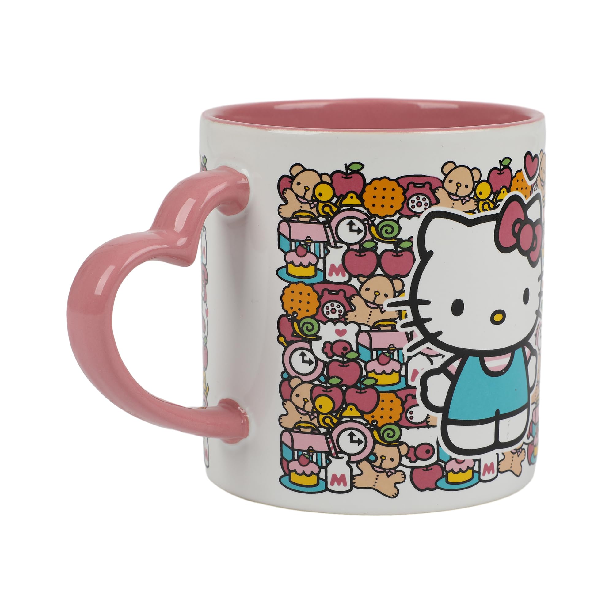 Bioworld Hello Kitty Mug with Pink Heart Shaped Handle - 16oz Ceramic Mug