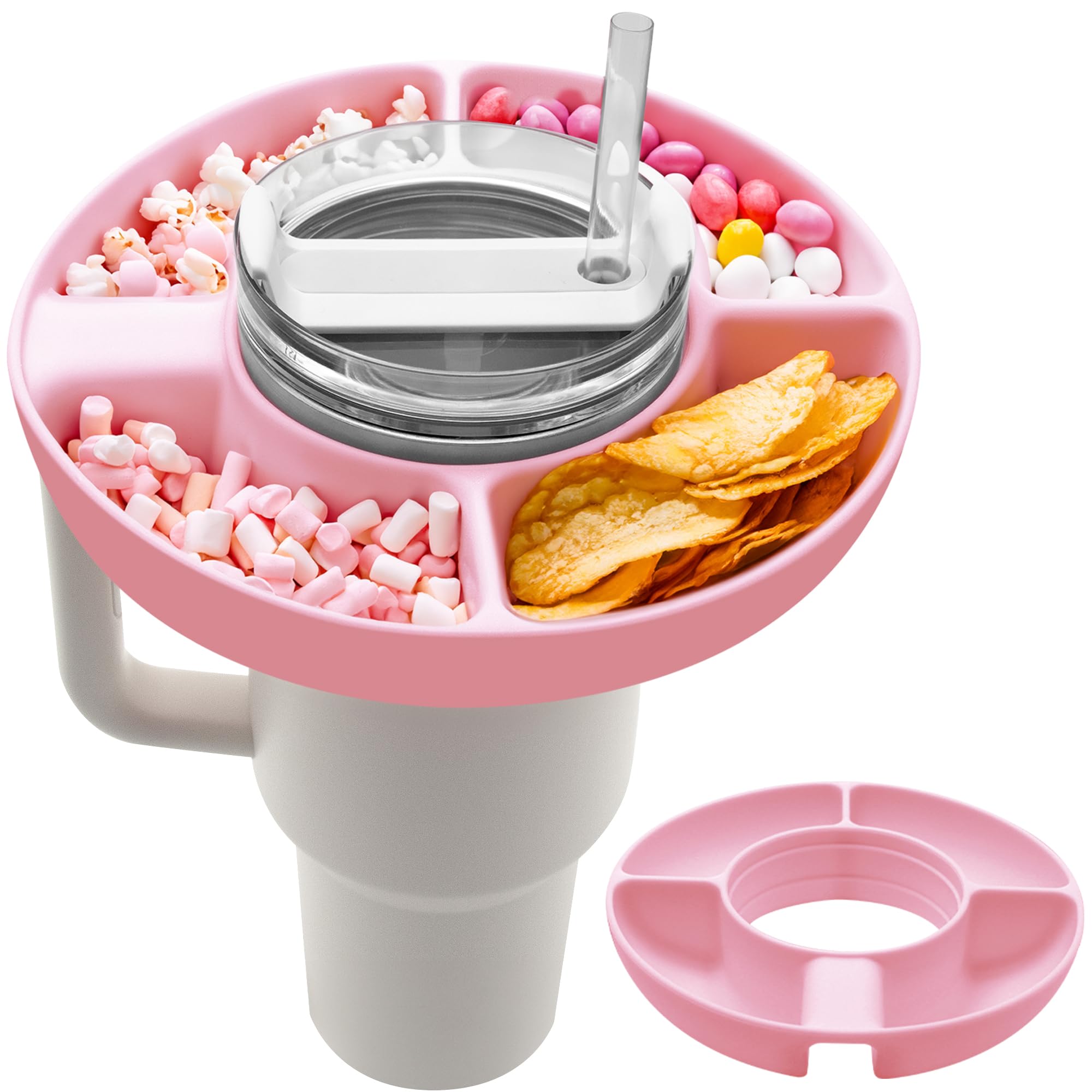 Snack Bowl for Stanley Cup, Silicone Snack Tray Compatible with Stanley Cup Quencher 1.0/2.0 40 oz Tumbler with Handle, Reusable Snack Ring for Home, Snack Container for Stanley Cup Accessories, Pink