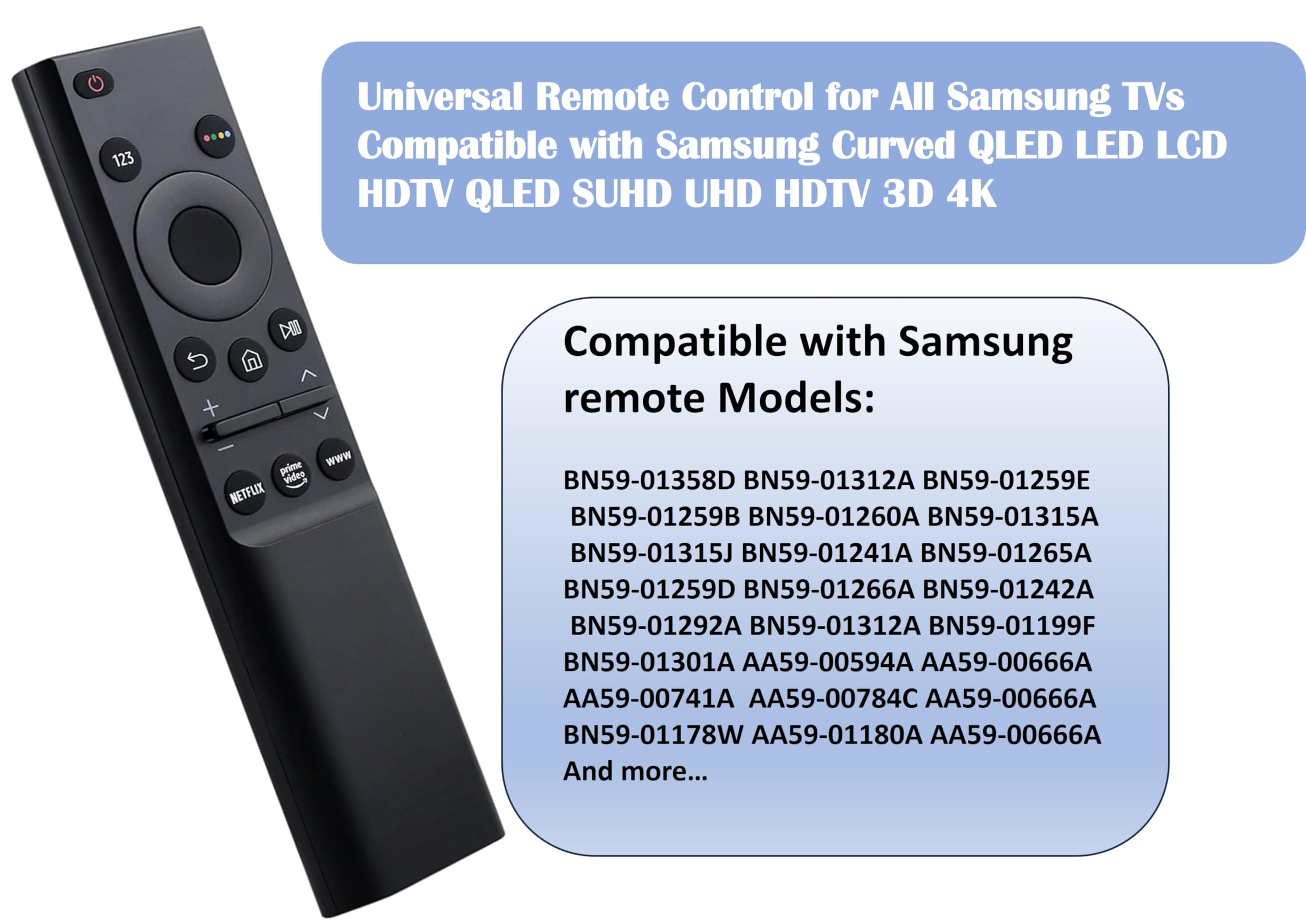 Universal Remote Control Compatible with All Samsung TV LED HDTV UHD SUHD HDR LCD Frame Curved QLED 4K 8K 3D Smart TVs