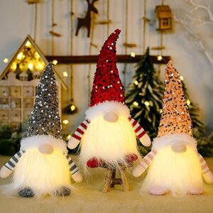 IAMAGOODLADY Christmas Decoration Christmas Sequins with Lights Rudolph Doll Christmas Luminous Faceless Doll Ornaments Cute Handmade Swedish Gnome Dwarf Plush Elf Toy Home Decor Table Ornament