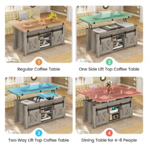 SEDETA Lift Top Coffee Table, 4 in 1 Multi-Function Convertible Coffee Tables with Storage and Hidden Compartment, Farmhouse Coffee Table Converts to Dining Table for Living Room, Grey