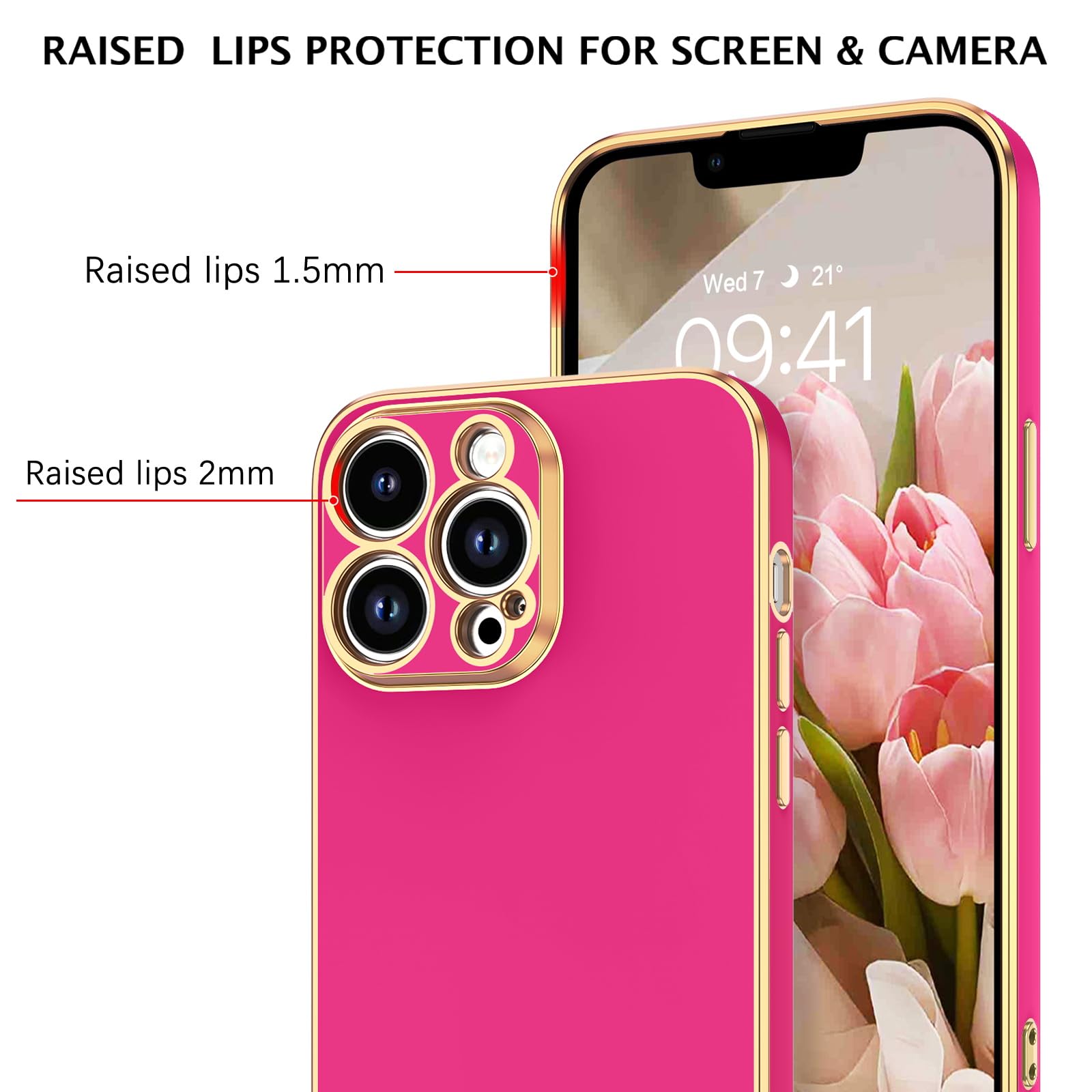 Telaso iPhone 13 Pro Max Case, iPhone 13 Pro Max Phone Case with Separate Love Heart Shape Kickstand Holder Soft TPU Plating Bumper Protective iPhone 13 Pro Max Phone Case for Girls Women, Hot Pink