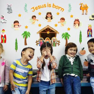 WaaHome Jesus is Born Christian Bulletin Board Decorations Set 38pcs Religious Nativity Scene Cutouts Birth of Jesus Bulletin Board Borders for Kids Christmas Sunday School Classroom Decorations