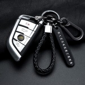 Hawyet 1 PC Car Keychain, Anti-lost Number Card Braided Rope Organizer with Horseshoe Buckle, Universal for Most Car (Black)