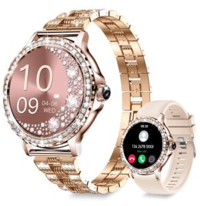 smart watches for women (answer/make call) with diamonds, 1.3”hd screen bluetooth smartwatch for android ios phones, ip68 waterproof fitness activity trackers with heart rate/spo2/bp/sleep monitor