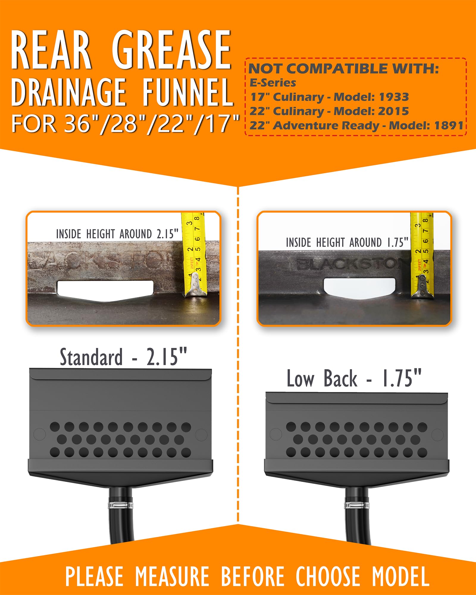 Rear Grease Drainage Funnel for Blackstone Grease Catcher Upgrade, Enclosed Grease Trap with Integrated Grease Gate for Blackstone Grease Cup, Flexible Large Capacity, Blackstone Griddle Accessories