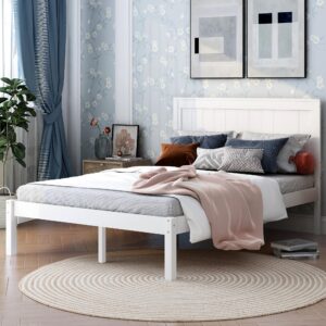 Merax Wood Platform Bed with Headboard, Platform Bed with Wood Slat Support, No Box Spring Needed,Full Size,White