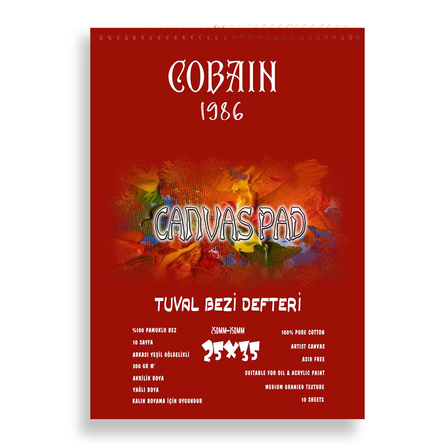 Cobain Canvas Pad with Various Size, 300 gr Cotton Artist Canvas for Oil and Acrylic Painting 10 Sheets, A4, A3, 25x35 cm, 35x50 cm (25x35 cm)