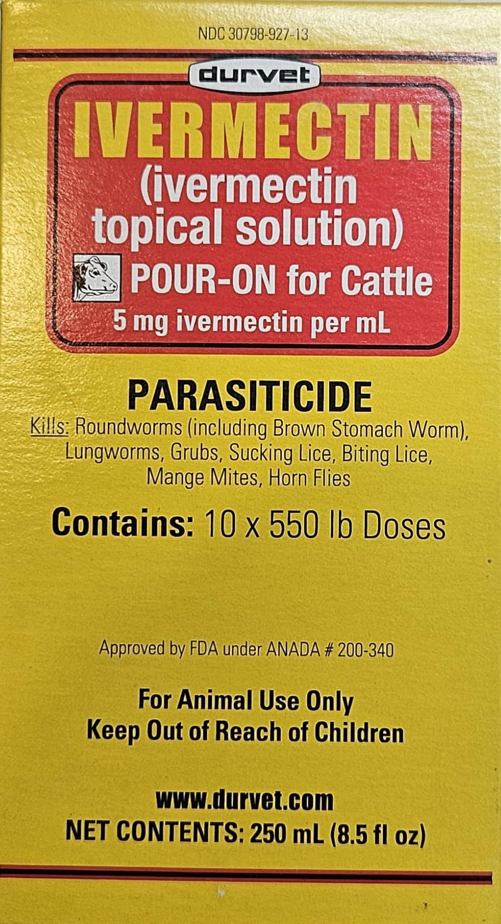 PetWealth Bundle containing Durvet Ivermectin Pour-On Dewormer for Cattle (250 mL) 2Pack and PetWealth Drench Chart