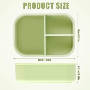 XIHIRCD Leak Proof Bento Box, Silicone Lunch Box for Kids & Adult, BPA, PVC & Phthalate Free Bento Lunch Box with Leak-proof Lid and 3 Compartments(Matcha Green)