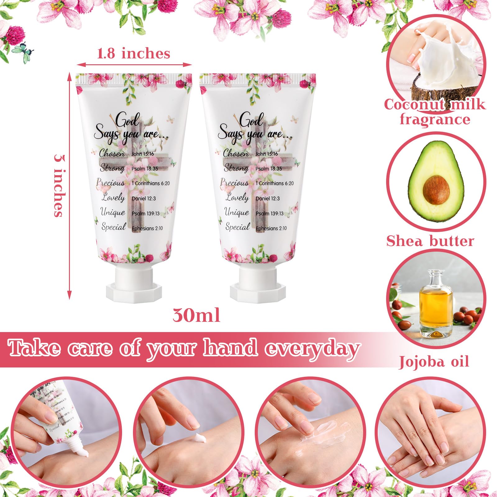 Heigble 50 Pack Hand Lotion Bulk Gifts Travel Size Summer Hand Cream Christian Gift Bulk for Church Hand Cream for Homeless Nursing Home Non Beneficial Appreciation Gifts for Coworker