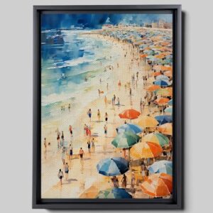 abstract summer samsung frame tv art, people at the beach scene, vintage coastal print, canvas prints, art print