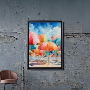 Abstract Summer Samsung Frame TV Art, People At The Beach Scene, Vintage Coastal print, Canvas, Art Print