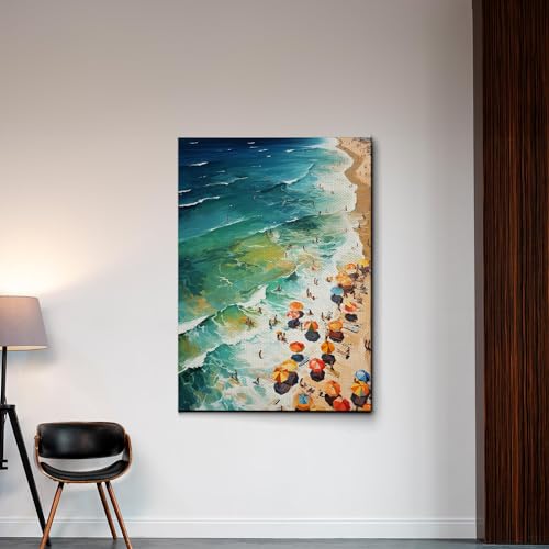 Abstract Summer Samsung Frame TV Art, People At The Beach Scene, Vintage Coastal print, Canvas Prints, Wall Decor