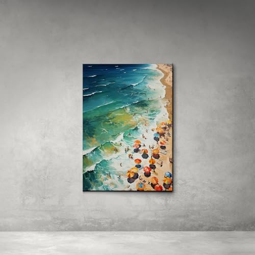 Abstract Summer Samsung Frame TV Art, People At The Beach Scene, Vintage Coastal print, Canvas Prints, Wall Decor