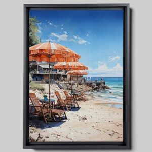 abstract summer samsung frame tv art, people at the beach scene, vintage coastal print, canvas, home decor