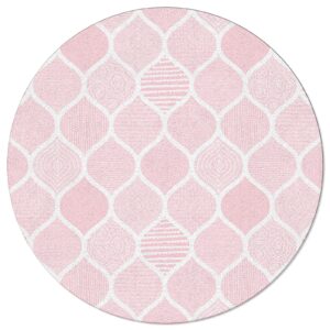 morocco pink area rug carpet for kids teen girls boys bedroom, living room, washable outdoor indoor accent throw runner floor mat area+rug geometric minimalist boho indian print 3ft(round)