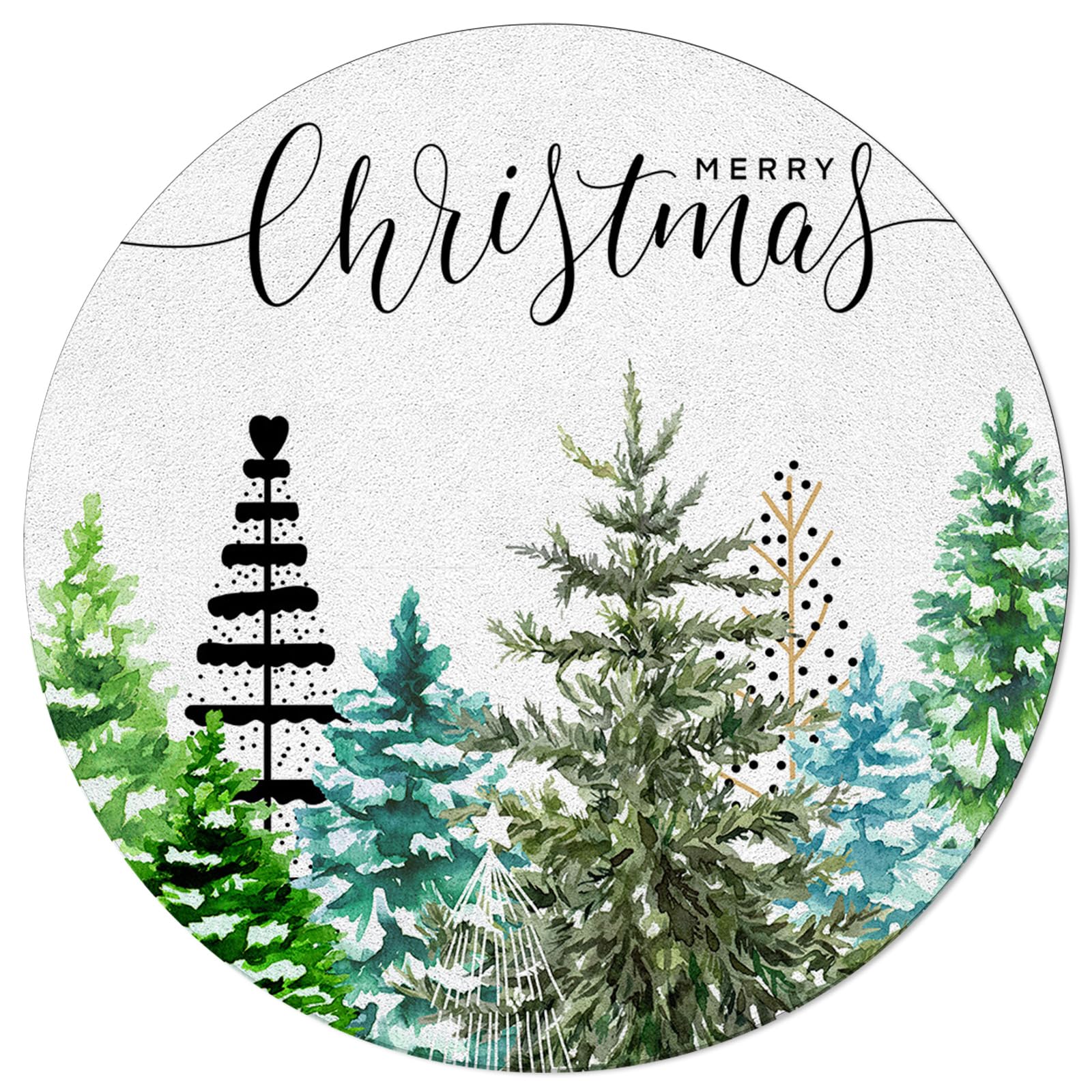 Forest Christmas Tree Area Rug Carpet for Kids Teen Girls Boys Bedroom, Living Room, Washable Outdoor Indoor Accent Throw Runner Floor Mat Area+Rug Green Winter Boho Dots 6FT(Round)