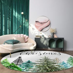 Forest Christmas Tree Area Rug Carpet for Kids Teen Girls Boys Bedroom, Living Room, Washable Outdoor Indoor Accent Throw Runner Floor Mat Area+Rug Green Winter Boho Dots 6FT(Round)