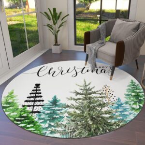 Forest Christmas Tree Area Rug Carpet for Kids Teen Girls Boys Bedroom, Living Room, Washable Outdoor Indoor Accent Throw Runner Floor Mat Area+Rug Green Winter Boho Dots 6FT(Round)