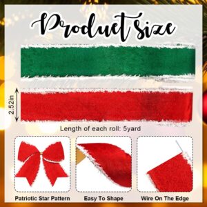 Threetols 2 Rolls 10 Yards Christmas Wired Edge Ribbons, 2.5inch Red Green Velvet Ribbons, Solid Color Ribbon for Xmas Christmas DIY Craft Winter Wreath Bow New Year Party Deco