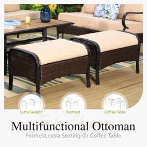 Sophia & William Large Outdoor Patio Furniture Set, 9 Seats Patio Modern Conversation Sets Metal Porch Furniture with 3-Seat Sofa, 1 Loveseat, 2 Swivel Sofa Chairs & Ottoman, 1 Coffee Table(Beige)