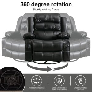 Massage Swivel Rocker Recliner Chair with Vibration Massage and Heat Ergonomic Lounge Chair for Living Room with Rocking Function and Side Pocket 2 Cup Holders USB Charge Port (Black)