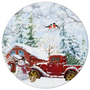 Christmas Area Rug Carpet for Kids Teen Girls Boys Bedroom, Living Room, Washable Outdoor Indoor Accent Throw Runner Floor Mat Area+Rug Red Snowy Truck Farmhouse Xmas Tree 3FT(Round)