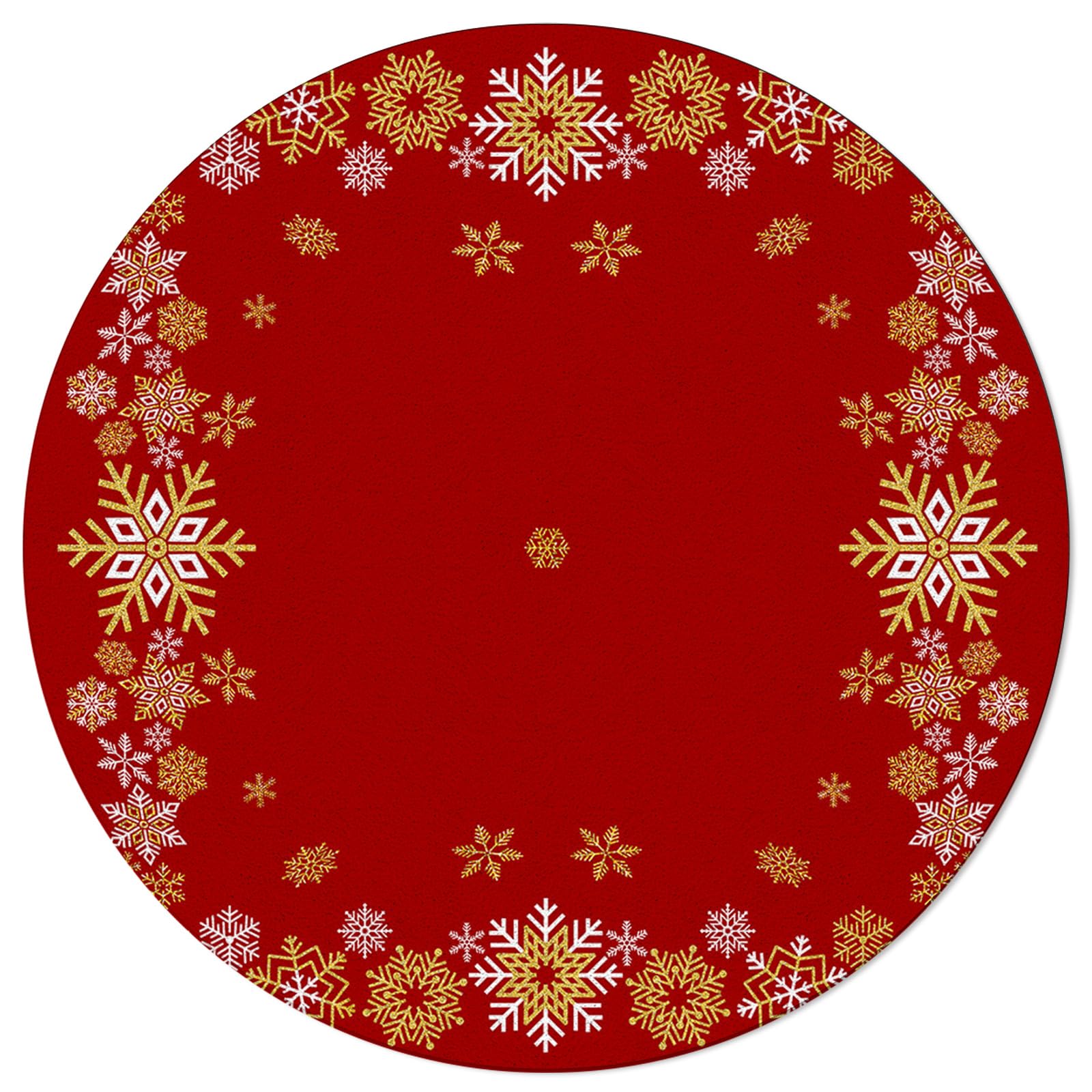 Christmas Snowflake Area Rug Carpet for Kids Teen Girls Boys Bedroom, Living Room, Washable Outdoor Indoor Accent Throw Runner Floor Mat Area+Rug Red Golden Xmas Holiday 3FT(Round)