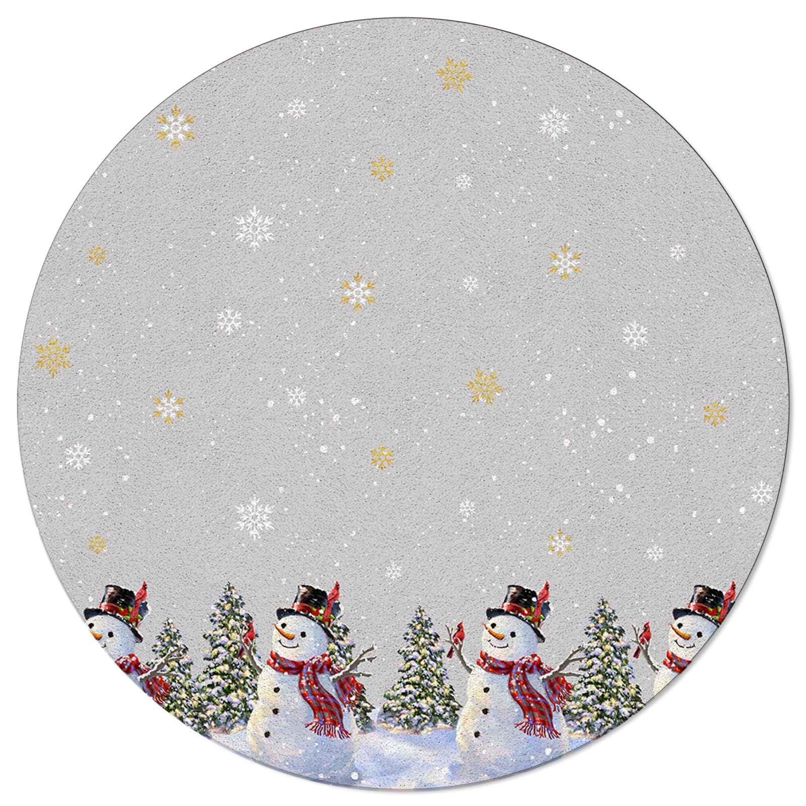 Grey Christmas Area Rug Carpet for Kids Teen Girls Boys Bedroom, Living Room, Washable Outdoor Indoor Accent Throw Runner Floor Mat Area+Rug Winter Snowman Gold Snowflake Tree 3FT(Round)