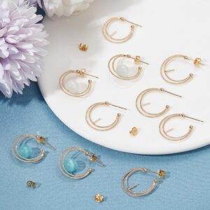 Beebeecraft 1 Box 10Pcs Half Hoop Earrings 18K Gold Plated Geometry Double Round Studs Earring Finding with 10Pcs Ear Nuts for Half Drilled Beads Earring Making Supplies Pin: 0.7mm