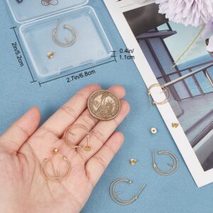 Beebeecraft 1 Box 10Pcs Half Hoop Earrings 18K Gold Plated Geometry Double Round Studs Earring Finding with 10Pcs Ear Nuts for Half Drilled Beads Earring Making Supplies Pin: 0.7mm