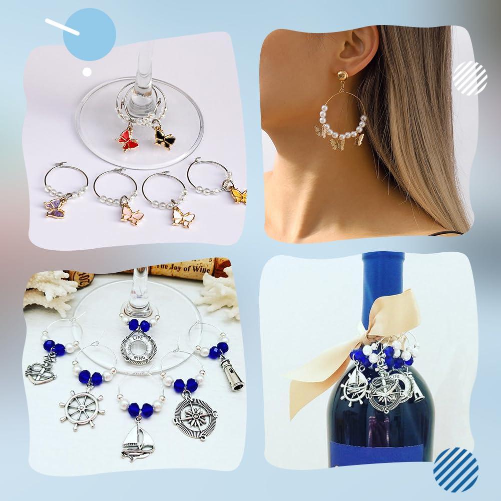 Beebeecraft 1 Box 8Pcs Beading Earring Hoops Sterling Silver Open Oval Round Wine Glass Charm Rings Earring Findings Supplies for Jewelry Making DIY Craft Kit