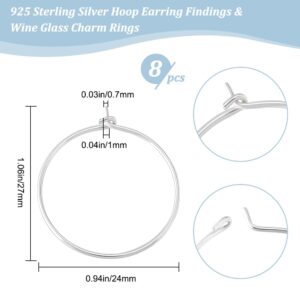 Beebeecraft 1 Box 8Pcs Beading Earring Hoops Sterling Silver Open Oval Round Wine Glass Charm Rings Earring Findings Supplies for Jewelry Making DIY Craft Kit