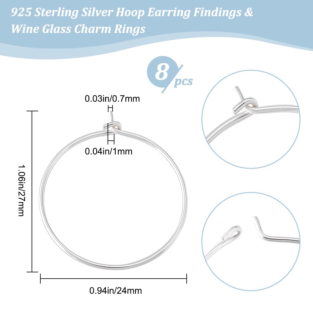 Beebeecraft 1 Box 8Pcs Beading Earring Hoops Sterling Silver Open Oval Round Wine Glass Charm Rings Earring Findings Supplies for Jewelry Making DIY Craft Kit