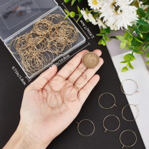 Beebeecraft 1 Box 100Pcs 25mm Wine Glass Charm Rings 18K Gold Plated 316 Stainless Steel Open Round Beading Earring Hoops Findings Supplies for Jewelry Making DIY Craft Kit