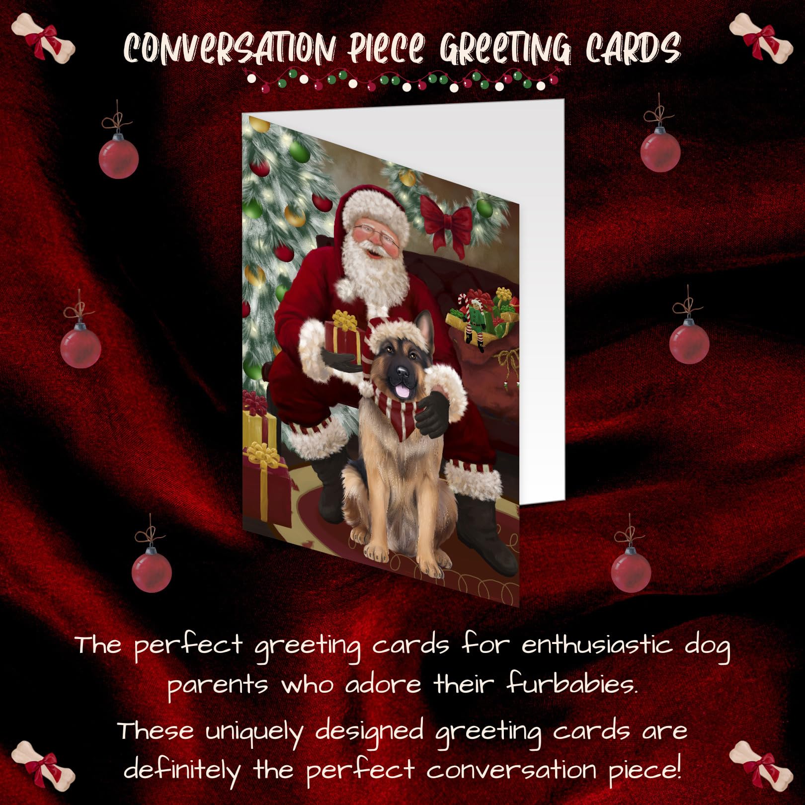 Red Santa German Shepherd Dog Special Holiday Greeting Cards - Adorable Pets Invitation Cards with Envelopes - Pet Artwork Christmas Greeting Cards GCD3155 (50 Greeting Card)