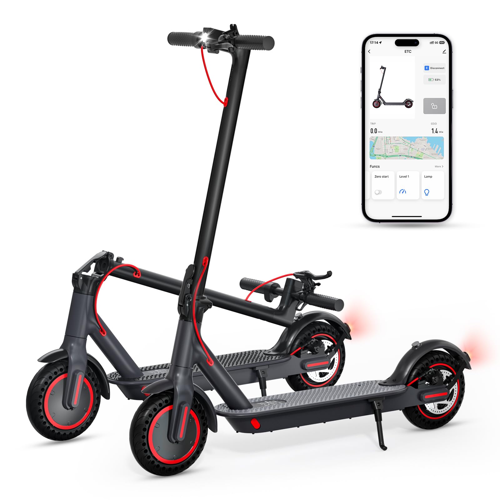 RIDWIND Electric Scooter Adults, 500W Peak Motor, 20 Miles Range, 15.5Mph eScooter, 8.5" Tires, Dual Braking System, Portable Folding Commuting Scooter Electric for Adults Teens with APP Control