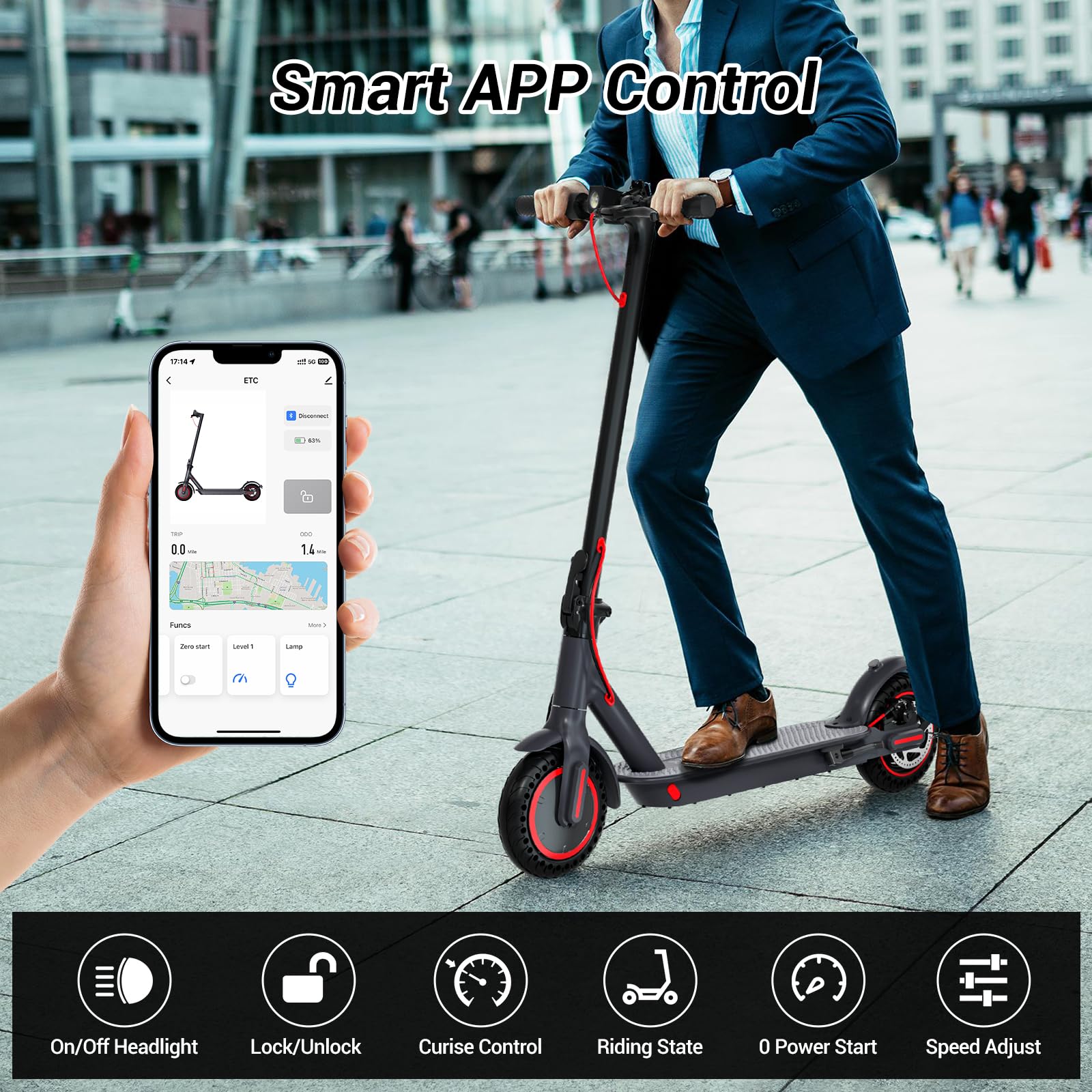 RIDWIND Electric Scooter Adults, 500W Peak Motor, 20 Miles Range, 15.5Mph eScooter, 8.5" Tires, Dual Braking System, Portable Folding Commuting Scooter Electric for Adults Teens with APP Control