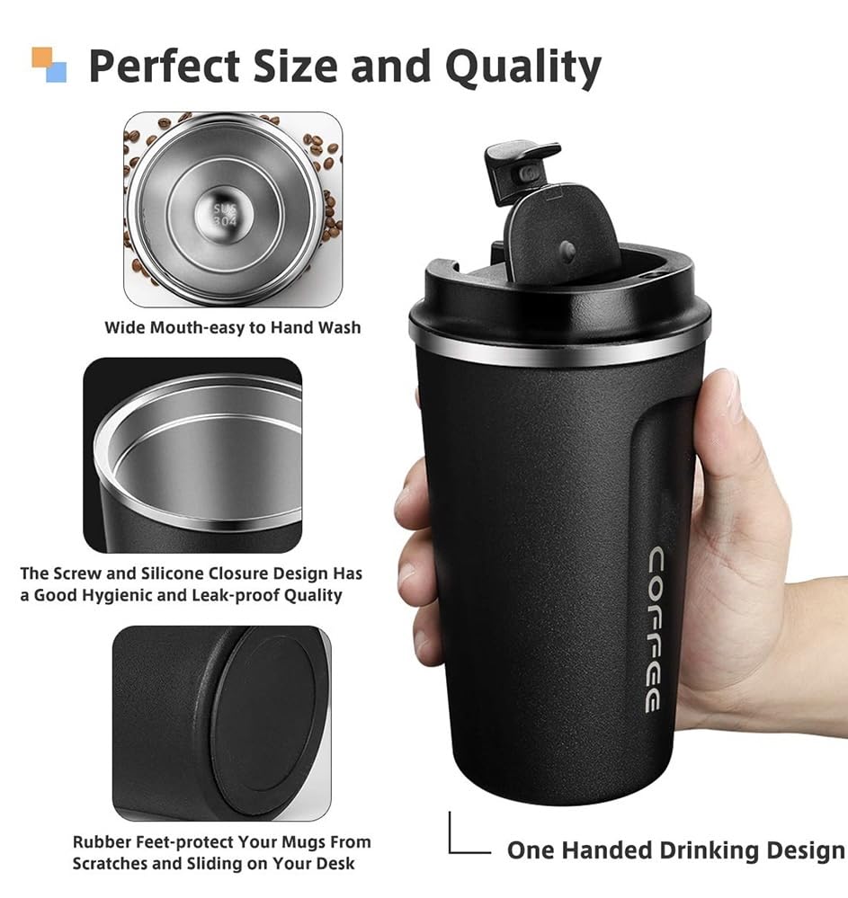 COFFEE MUG, Thermos Travel,Thermal Vacuum Flask Insulated Cup Milk Tea Water Bottle 510ML Stainless Steel Coffee Mug (black)