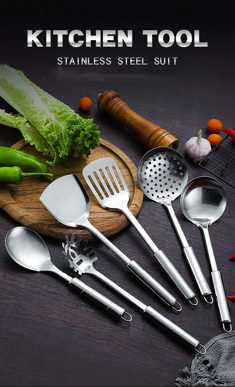 7Pieces Stainless Steel Kitchenware Set Cooking Spoon Shovel Spatula Soup Colander Home Kitchen Utensils Tools Gifts Kitchen