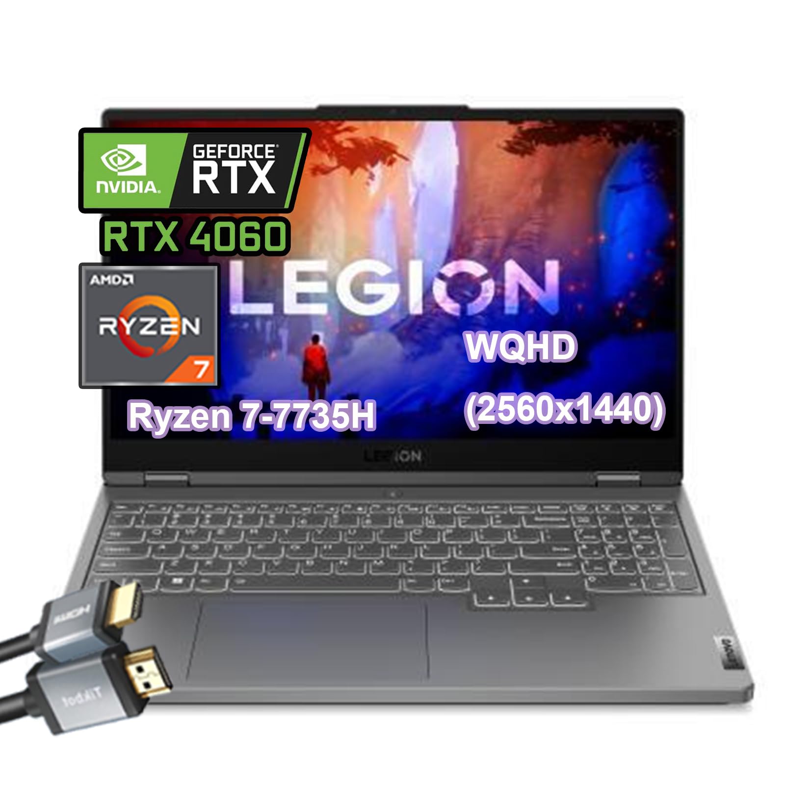 Lenovo Legion 5 Gaming Laptop, 15.6" 165Hz WQHD(2560x1440), Ryzen 7-7735HS, NVIDIA GeForce RTX 4060(140W), 64GB RAM, 1TB PCIe SSD, Window 11 Home, Backlit Keyboard, with HDMI