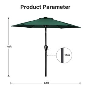 YSSOA 7.5' Patio Outdoor Table Market Yard Umbrella with 6 Sturdy Ribs, 7.5ft, Green